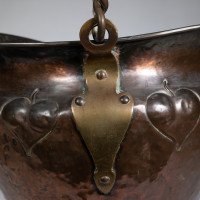 Arts & Crafts Copper Coal Bucket W. Repousse Leaf Decoration & Rope Twist Handle - Thumbnail 10
