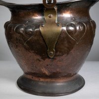 Arts & Crafts Copper Coal Bucket W. Repousse Leaf Decoration & Rope Twist Handle - Thumbnail 11