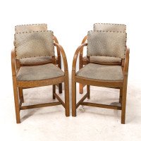Heals – Art Deco Oak Armchairs with Rounded Arms, Set of Four - Thumbnail 2