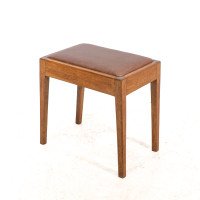 An Arts & Crafts Oak Stool with Professional Reupholstered Leather Seat - Thumbnail 1