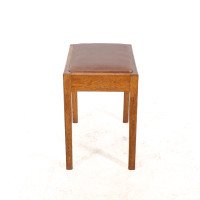 An Arts & Crafts Oak Stool with Professional Reupholstered Leather Seat - Thumbnail 3
