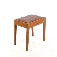 An Arts & Crafts Oak Stool with Professional Reupholstered Leather Seat - Thumbnail 8