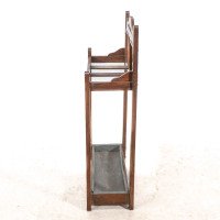 Arts and Crafts Oak Umbrella and Stick Stand with Green and Mustard Tiles c.1910 - Thumbnail 6