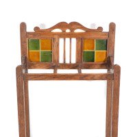 Arts and Crafts Oak Umbrella and Stick Stand with Green and Mustard Tiles c.1910 - Thumbnail 7
