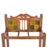 Arts and Crafts Oak Umbrella and Stick Stand with Green and Mustard Tiles c.1910 - Thumbnail 8