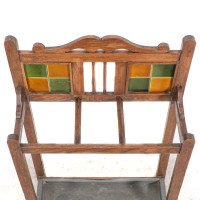Arts and Crafts Oak Umbrella and Stick Stand with Green and Mustard Tiles c.1910 - Thumbnail 9
