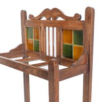Arts and Crafts Oak Umbrella and Stick Stand with Green and Mustard Tiles c.1910 - Thumbnail 10