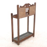 Arts and Crafts Oak Umbrella and Stick Stand with Green and Mustard Tiles c.1910 - Thumbnail 13