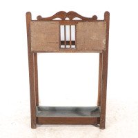 Arts and Crafts Oak Umbrella and Stick Stand with Green and Mustard Tiles c.1910 - Thumbnail 14