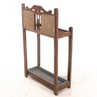 Arts and Crafts Oak Umbrella and Stick Stand with Green and Mustard Tiles c.1910 - Thumbnail 15