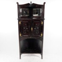 Aesthetic Movement Mahogany Corner Cabinet with Incised Floral Decoration