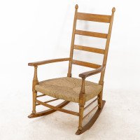 William Birch – Arts and Crafts Light Oak Rocking Chair with Rush Seat - Thumbnail 3