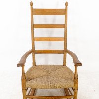 William Birch – Arts and Crafts Light Oak Rocking Chair with Rush Seat - Thumbnail 6