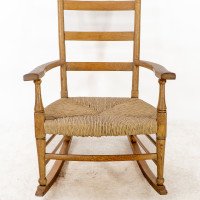 William Birch – Arts and Crafts Light Oak Rocking Chair with Rush Seat - Thumbnail 8