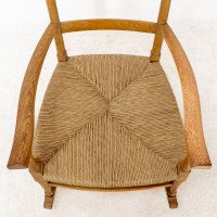 William Birch – Arts and Crafts Light Oak Rocking Chair with Rush Seat - Thumbnail 9