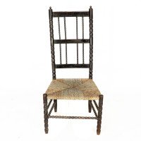 Ernest Gimson. A Rare Cotswold School Ebonised Bobbin Turned Rush Seat Low Chair - Thumbnail 2