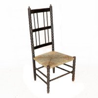 Ernest Gimson. A Rare Cotswold School Ebonised Bobbin Turned Rush Seat Low Chair