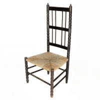 Ernest Gimson. A Rare Cotswold School Ebonised Bobbin Turned Rush Seat Low Chair - Thumbnail 3