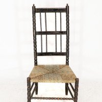 Ernest Gimson. A Rare Cotswold School Ebonised Bobbin Turned Rush Seat Low Chair - Thumbnail 6
