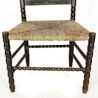 Ernest Gimson. A Rare Cotswold School Ebonised Bobbin Turned Rush Seat Low Chair - Thumbnail 12