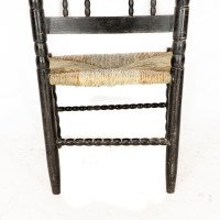 Ernest Gimson. A Rare Cotswold School Ebonised Bobbin Turned Rush Seat Low Chair - Thumbnail 14