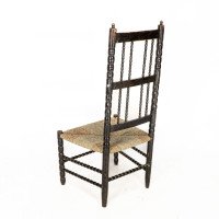 Ernest Gimson. A Rare Cotswold School Ebonised Bobbin Turned Rush Seat Low Chair - Thumbnail 16