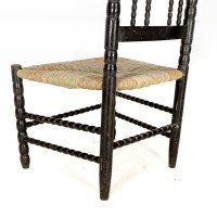 Ernest Gimson. A Rare Cotswold School Ebonised Bobbin Turned Rush Seat Low Chair - Thumbnail 15