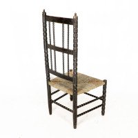 Ernest Gimson. A Rare Cotswold School Ebonised Bobbin Turned Rush Seat Low Chair - Thumbnail 18