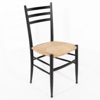 Gio Ponti. Ebonized Ladder Back Rush Seat Side or Desk Chair with Ball Feet - Thumbnail 1
