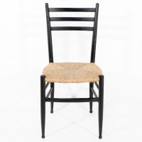 Gio Ponti. Ebonized Ladder Back Rush Seat Side or Desk Chair with Ball Feet - Thumbnail 2