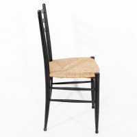 Gio Ponti. Ebonized Ladder Back Rush Seat Side or Desk Chair with Ball Feet - Thumbnail 4