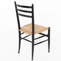 Gio Ponti. Ebonized Ladder Back Rush Seat Side or Desk Chair with Ball Feet - Thumbnail 15