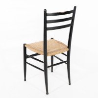Gio Ponti. Ebonized Ladder Back Rush Seat Side or Desk Chair with Ball Feet - Thumbnail 13