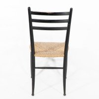Gio Ponti. Ebonized Ladder Back Rush Seat Side or Desk Chair with Ball Feet - Thumbnail 14