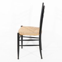 Gio Ponti. Ebonized Ladder Back Rush Seat Side or Desk Chair with Ball Feet - Thumbnail 5