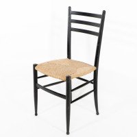 Gio Ponti. Ebonized Ladder Back Rush Seat Side or Desk Chair with Ball Feet - Thumbnail 3