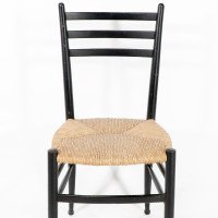 Gio Ponti. Ebonized Ladder Back Rush Seat Side or Desk Chair with Ball Feet - Thumbnail 6