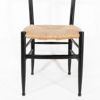 Gio Ponti. Ebonized Ladder Back Rush Seat Side or Desk Chair with Ball Feet - Thumbnail 9