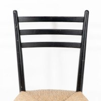 Gio Ponti. Ebonized Ladder Back Rush Seat Side or Desk Chair with Ball Feet - Thumbnail 7