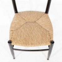 Gio Ponti. Ebonized Ladder Back Rush Seat Side or Desk Chair with Ball Feet - Thumbnail 8