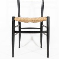 Gio Ponti. Ebonized Ladder Back Rush Seat Side or Desk Chair with Ball Feet - Thumbnail 10