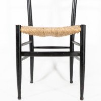 Gio Ponti. Ebonized Ladder Back Rush Seat Side or Desk Chair with Ball Feet - Thumbnail 11