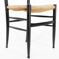 Gio Ponti. Ebonized Ladder Back Rush Seat Side or Desk Chair with Ball Feet - Thumbnail 12