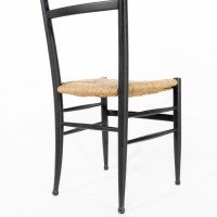 Gio Ponti. Ebonized Ladder Back Rush Seat Side or Desk Chair with Ball Feet - Thumbnail 16