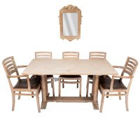 Heals Limed Oak Tilden Dining Table with Eight Matching Chairs & Matching Mirror - Thumbnail 1