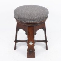 Liberty & Co., attributed. A Rare Moorish Walnut Revolving Stool with Moorish Arches - Thumbnail 2