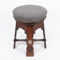 Liberty & Co., attributed. A Rare Moorish Walnut Revolving Stool with Moorish Arches - Thumbnail 4