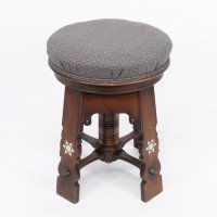 Liberty & Co., attributed. A Rare Moorish Walnut Revolving Stool with Moorish Arches - Thumbnail 3