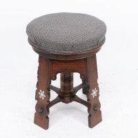Liberty & Co., attributed. A Rare Moorish Walnut Revolving Stool with Moorish Arches - Thumbnail 5