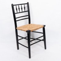 Philip Webb, attributed. Morris & Co., Aesthetic Movement Pair Rush Seat Sussex Chairs - Thumbnail 12